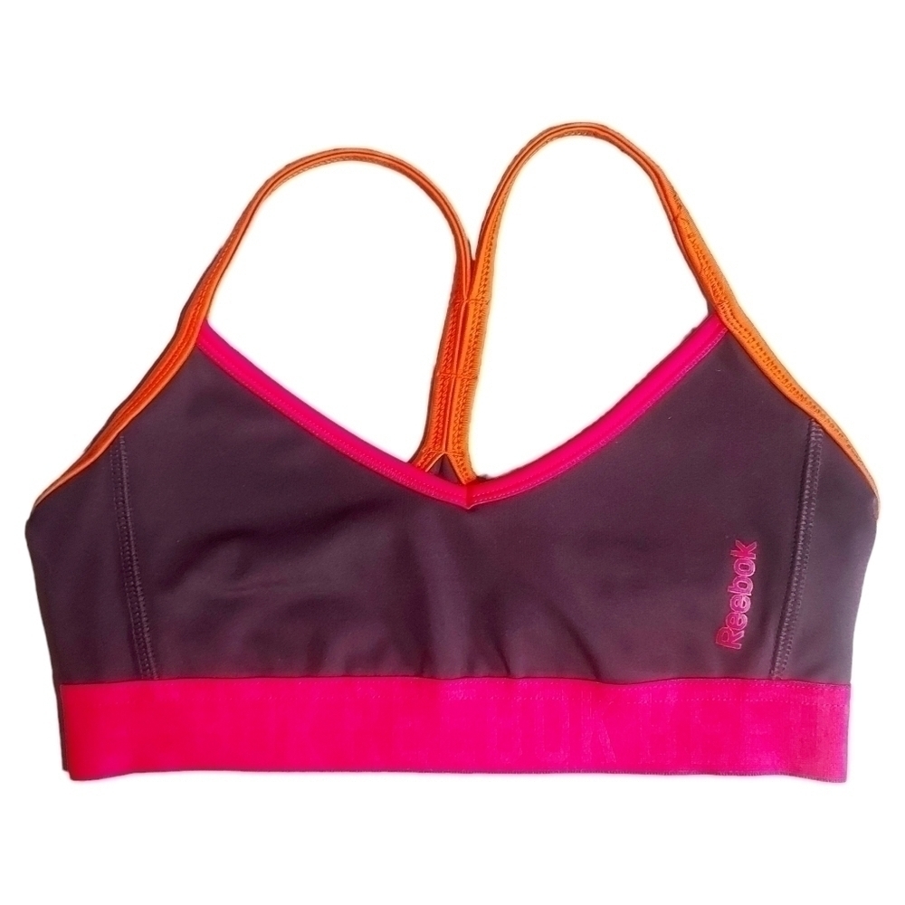 reebok Plum Orange Hot Pink Colorblock Sports Bra Size Small